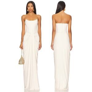 Deme Pearl Strapless Gown Draped Statement Formal Bridal Wedding Ivory Size XS